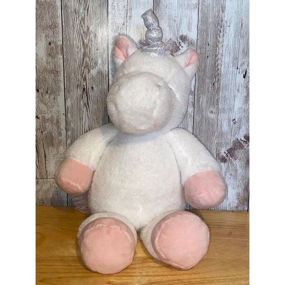 KellyToy Baby White Pink Cuddle Sleeping Unicorn Rattle 12" Plush Lovey Toy - Picture 1 of 7